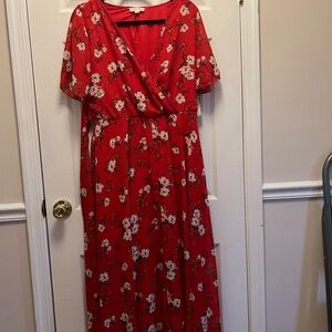 Elegant Red Floral Maxi Dress